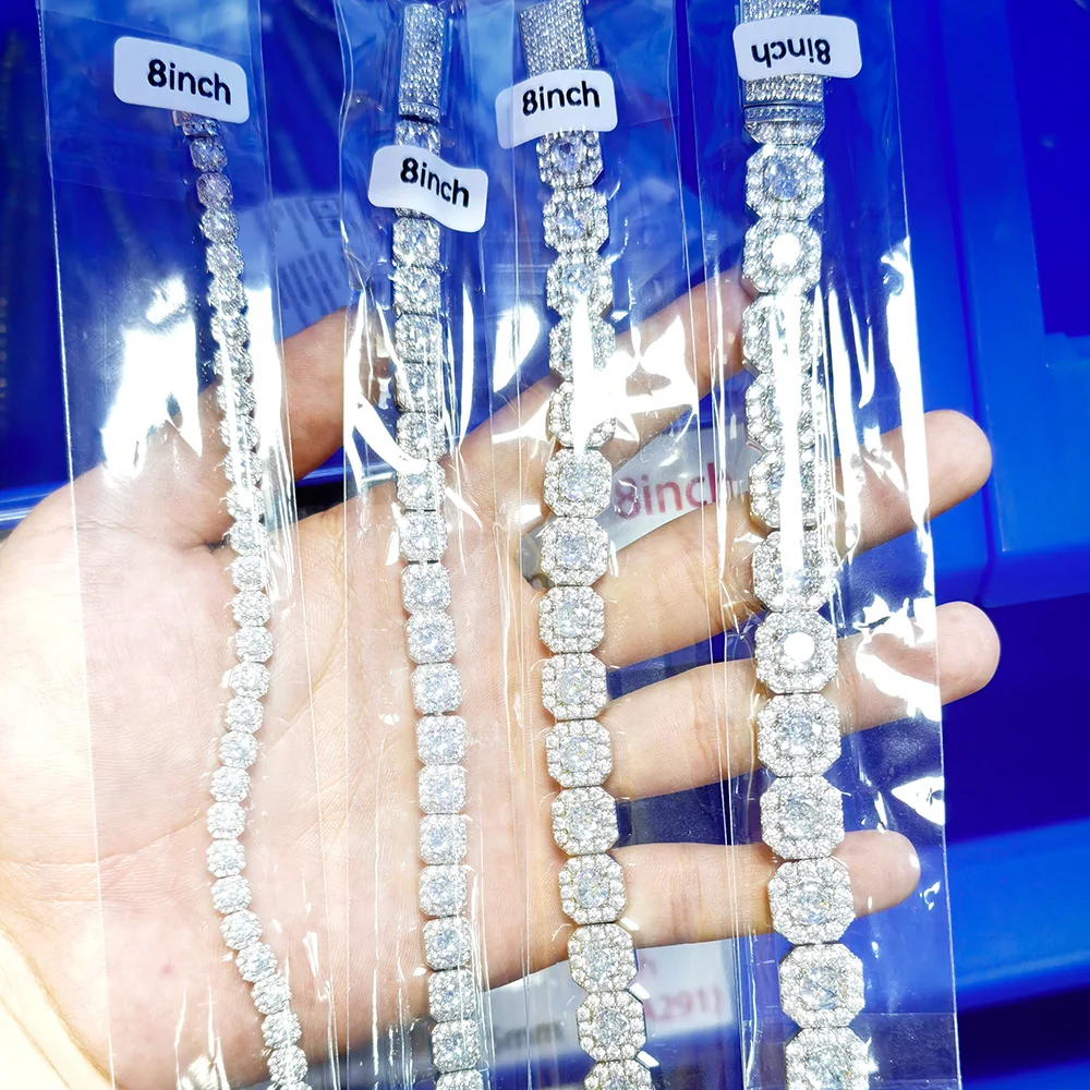 Nuoya 5/7/10/12mm Width Tennis Chain Hip Hop Jewelry Bling Iced Out Diamond Cluster Tennis Necklace Bracelet Free Laser Logo
