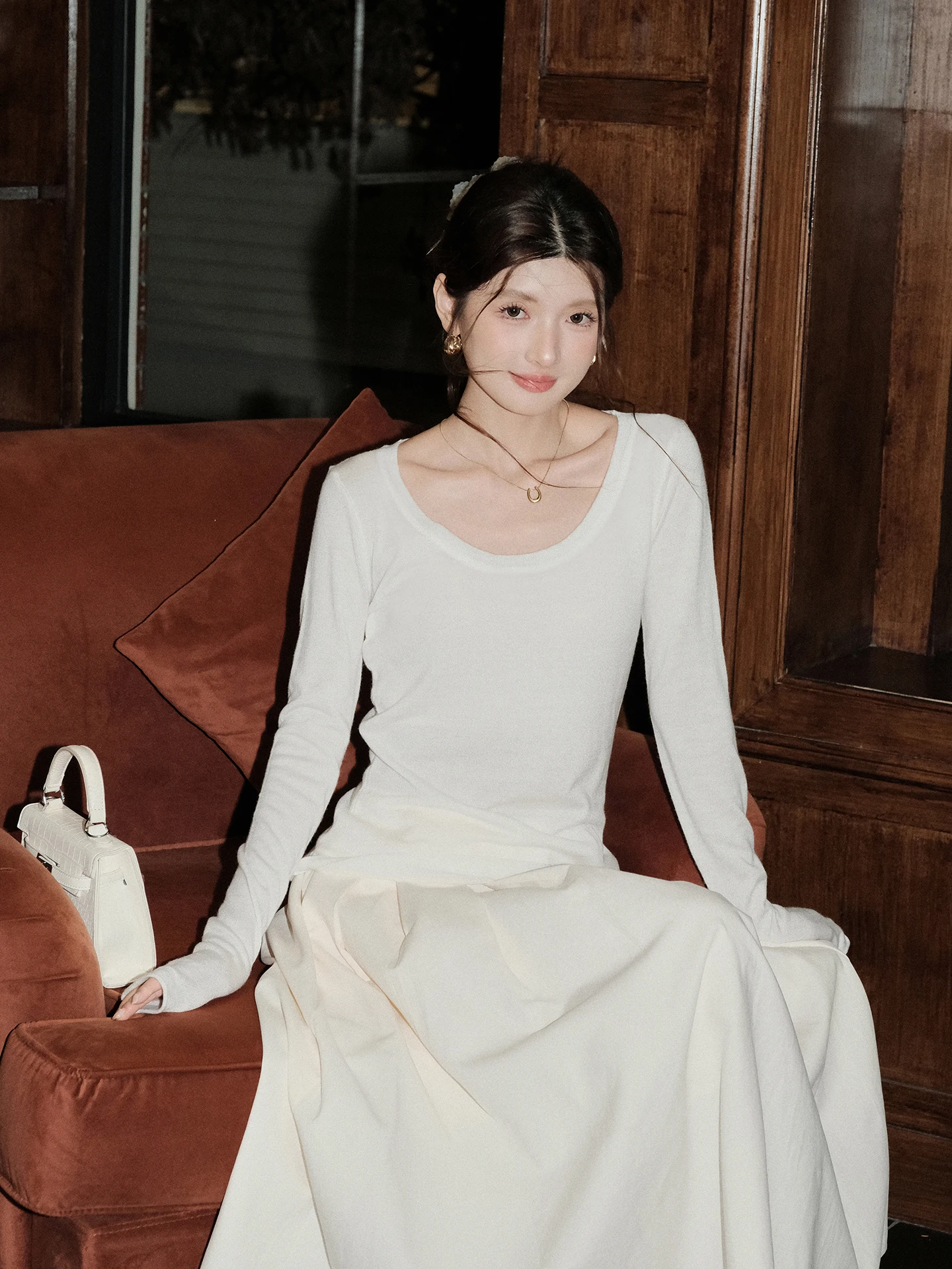 

Chuqing Independent Knitted Base irt Women's Autumn Winter Large round Ne Slim Uneven Hemline Soft Polyester Fiber Long S...