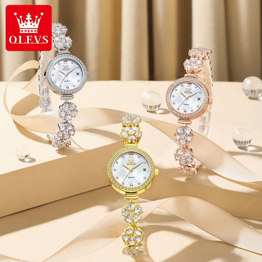 OLEVS Brand Exquisite Bangle Bracelet Rotating Luxury Diamond Watch for Women Rose Gold Retro Ladies Quartz Wristwatch Reloj