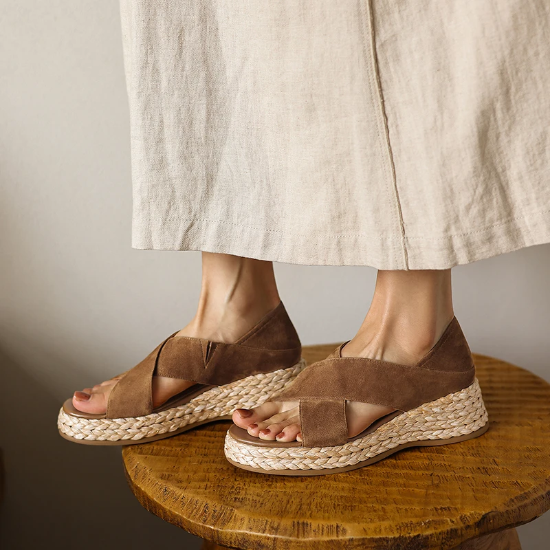 Summer Platform Sandals 2026 Fashion Women Genuine Leather Strap Gladiator Sandal Wedges Shoes Casual Woman Peep Toe Espadrilles