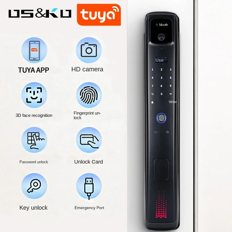 Smart Hd Large Screen 3d Face Recognition Multiple Unlocking Methods Graffiti Remote Unlock Fingerprint Password Door Lock