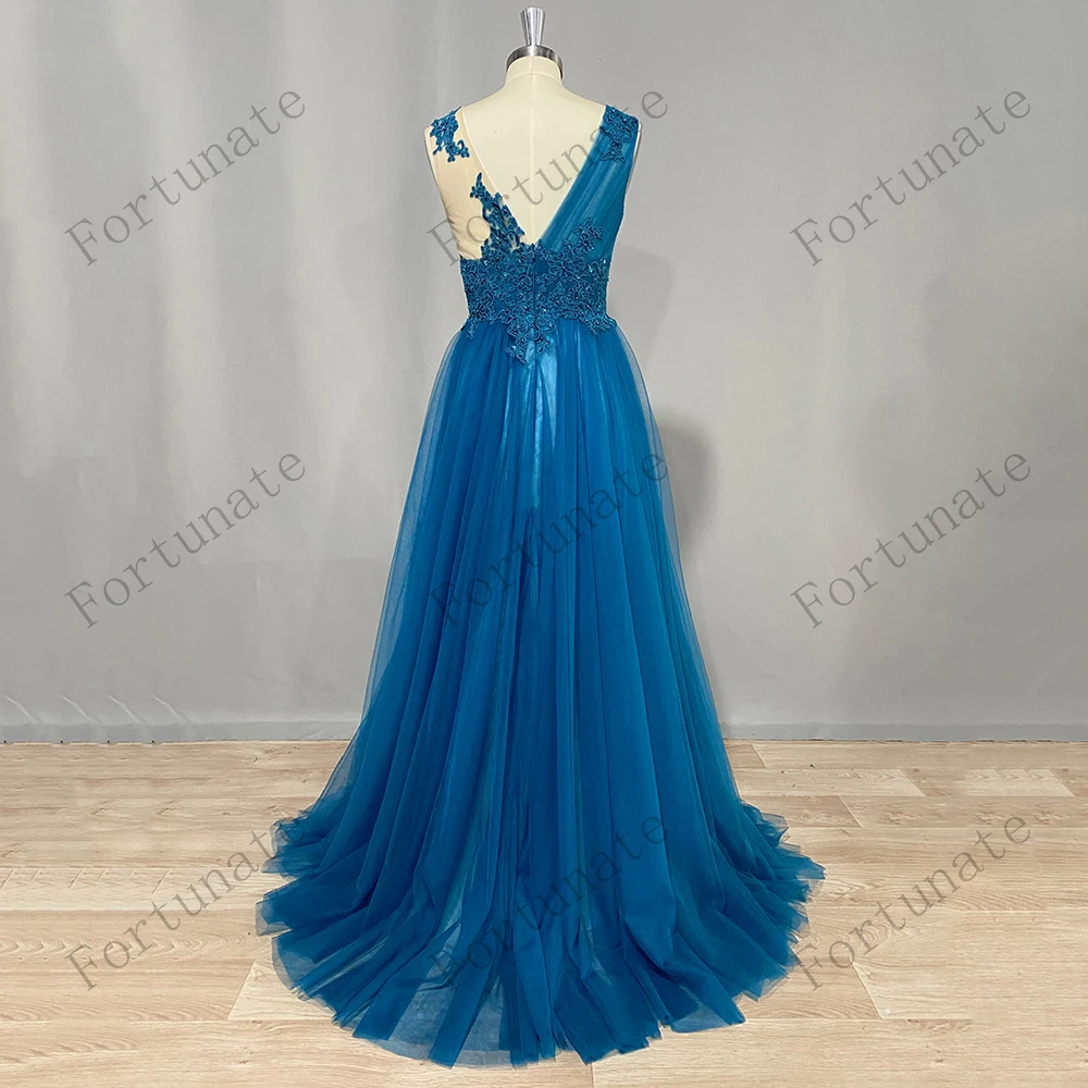 Vestidos de noite verde pavão, Long Prom Gowns, Sexy High Split, V Neck Backless, Vestidos de festa com apliques de renda, Elegante e Personalizado