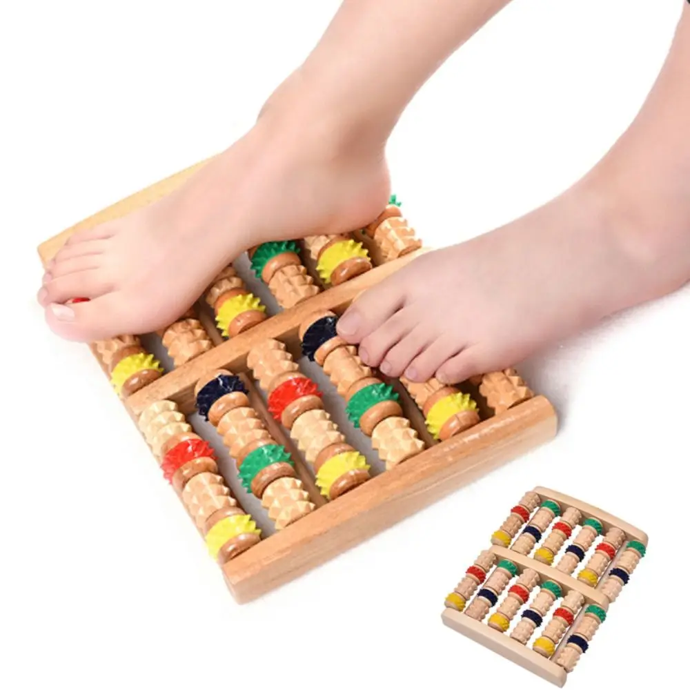 

Ergonomic Wood Foot Massage Roller Hand Massage Feature 6 Rows Design Acupressure Trigger Point Roller Durable Feet Massager