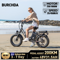 BURCHDA 2024 NEW U8 1000W45KM/H 20 Inch Electric Bicycle 48V31.5AH Lithium Battery Ebike 4.0 Fatbike Electric Bike for adults