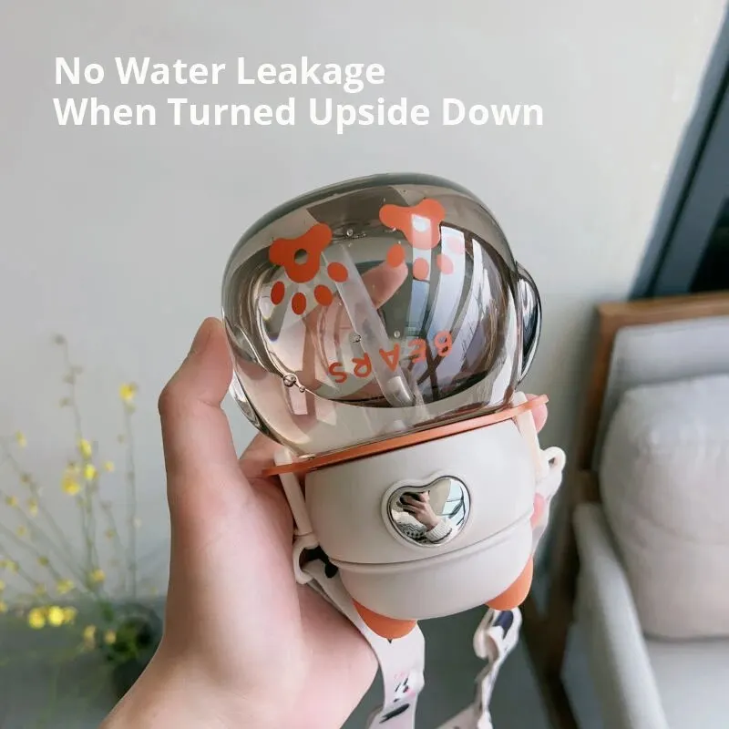 Детская бутылка для воды, 450 мл, форма медведя, герметичная соломенная чашка с милыми животными и силиконовой ручкой для школы малышей