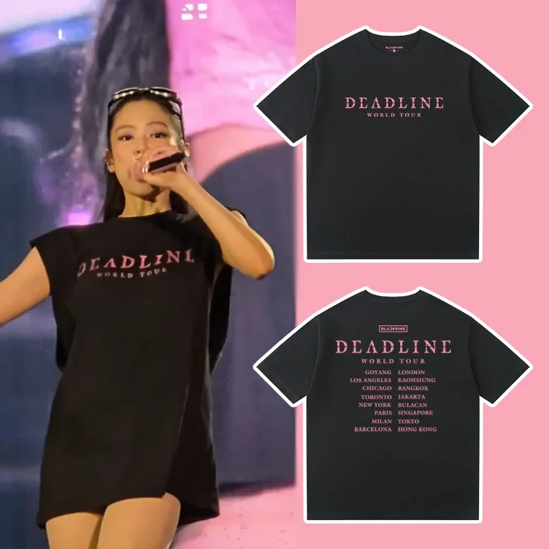 Blackpink عالية يانغ تي شيرتات قصيرة الاكمام الحفل دعم موحدة Jinzhimei جين Zhixiu نمط الأزهار غير مخيط الديكور #1