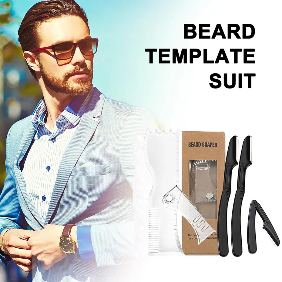 Adjustable Beard Shaper Comb Kit, Razors, Complete Shaping, Styling Tool, Stencil, Guide Template, Barber, 3Pcs
