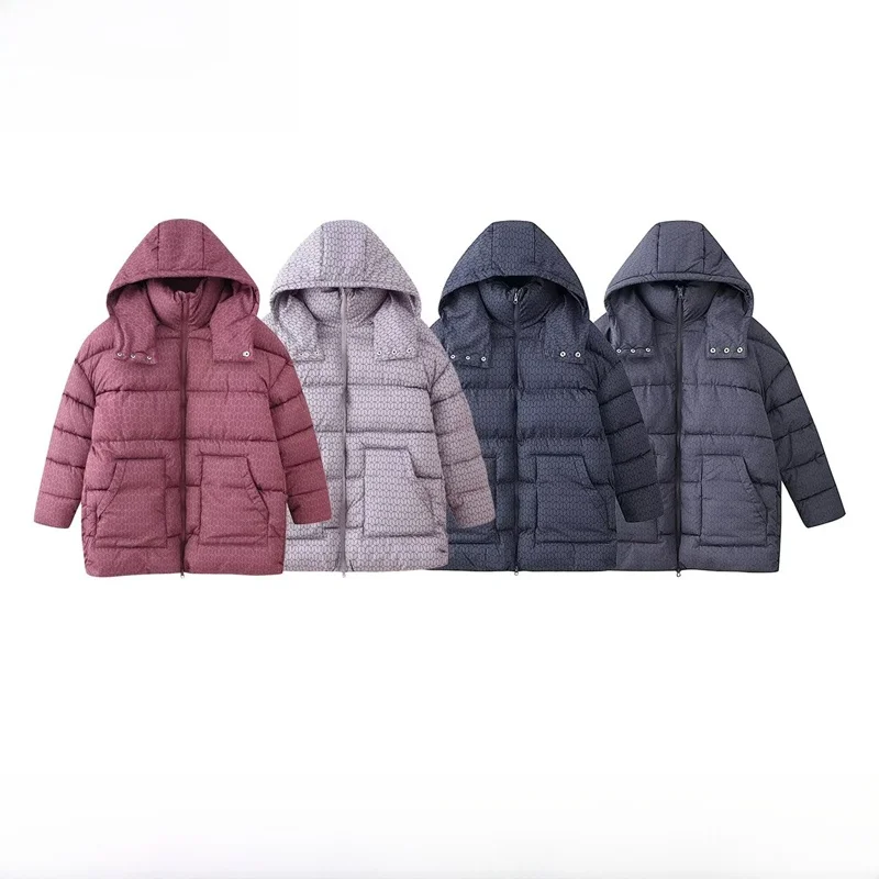 

Faionable Autumn Winter New Arrival Women's Long Printed Hooded Stand Collar Cotton Jaet Versatile Commute Sle Zipper C...