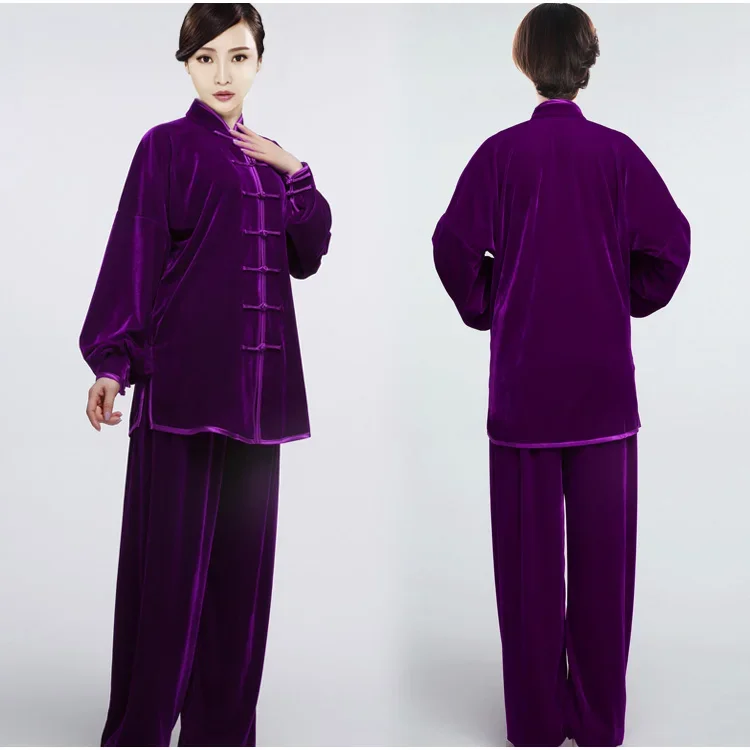 Ropa de Tai Chi cálida y gruesa de terciopelo para hombre y mujer, traje de Kung Fu, uniforme de artes marciales, ejercicio matutino, Taiji Wushu, danza folclórica de invierno