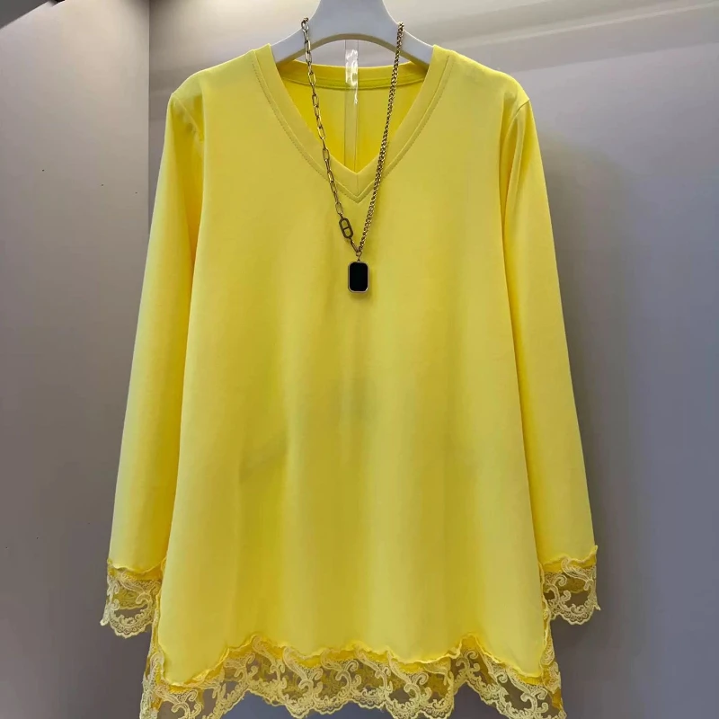 

Long Sleeve Lace Patchwork Street Casual T Shirts Women Clothing Spring Autumn New Loose Simplicity Fashion Tops Korean Trend
