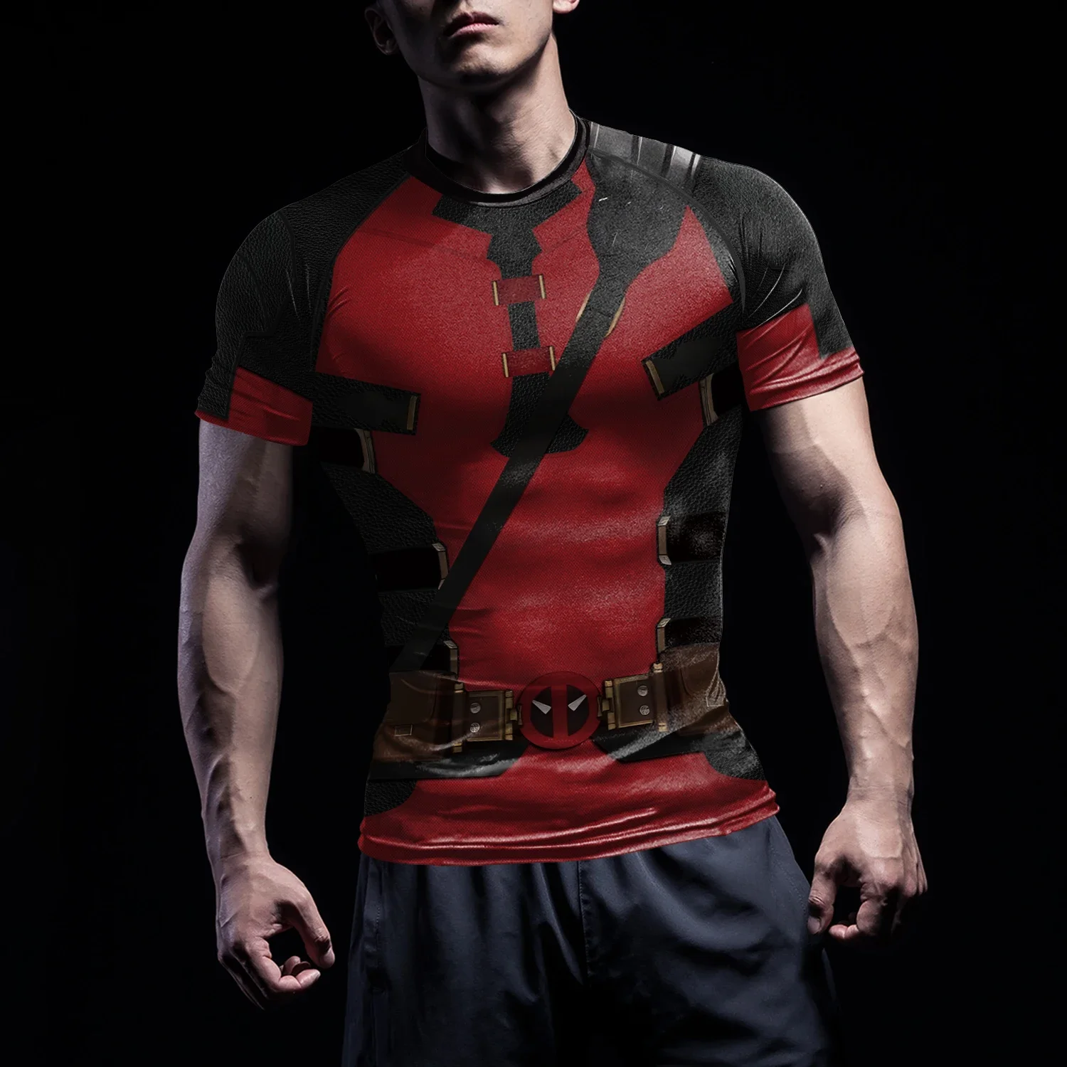 Adult Men Superheo Movie Deadpool Cosplay Costume Compression Shirts Halloween Party Long Sleeve Tops Male Gym Tops