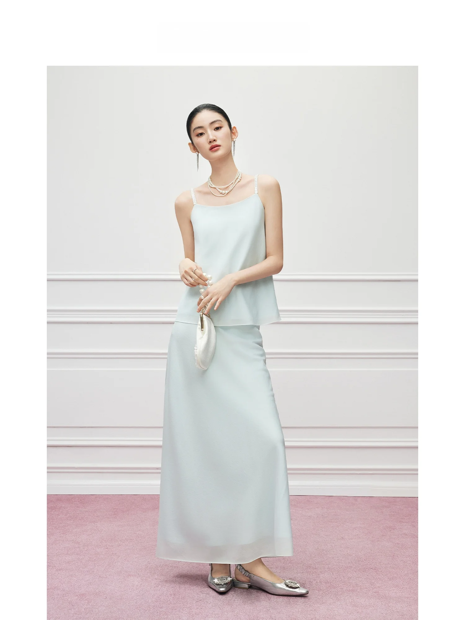 

Ele Acetate Sequin Set Dr Women's Slimming Strap Top MandyZhang Luxury Silk Casual Faion Summer Outfit