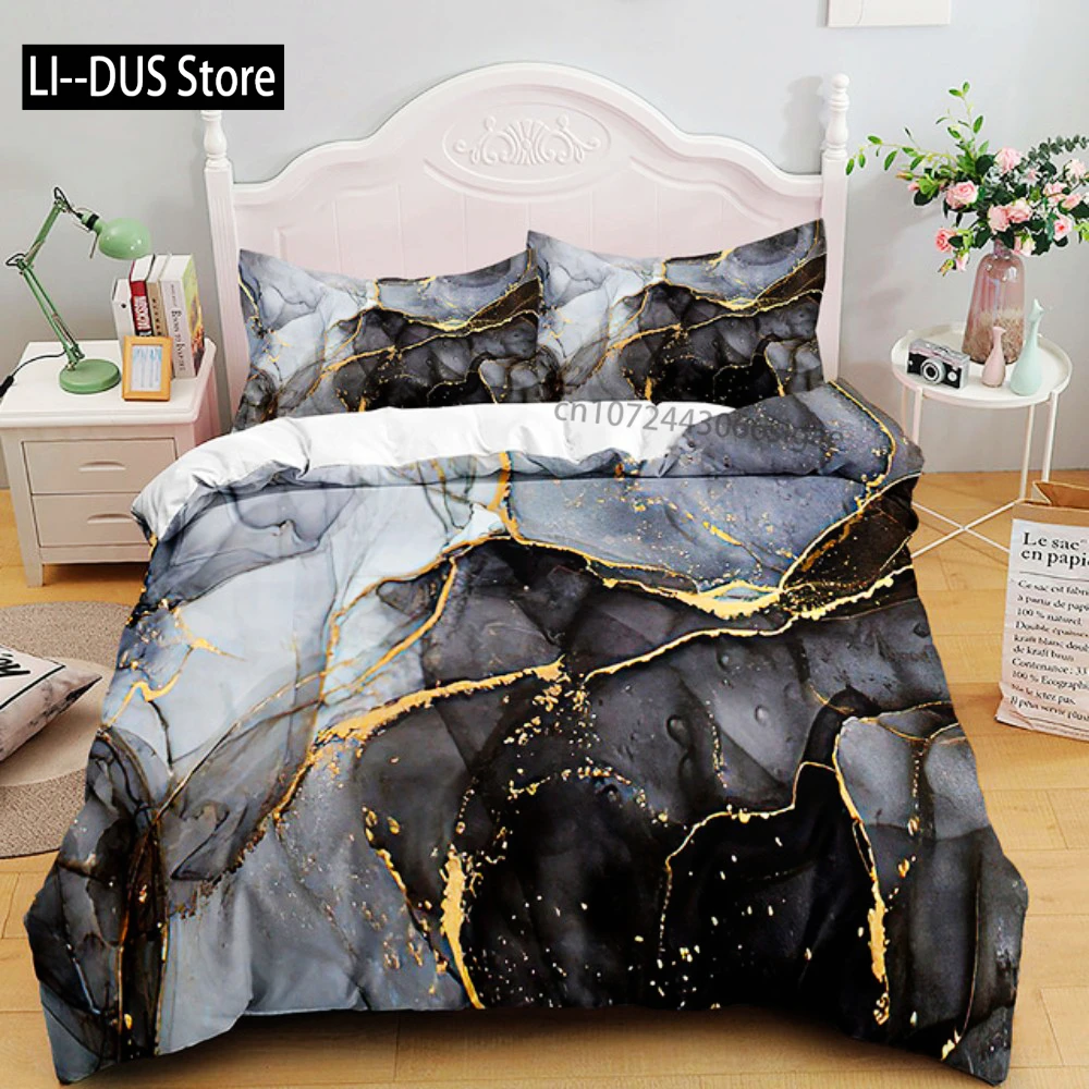 

Luxury Black Marble Bedding Set 3D Duvet Cover Set Single Double Twin Full Size Teens Adults Bedclothes Soft Polyester Bed Linen