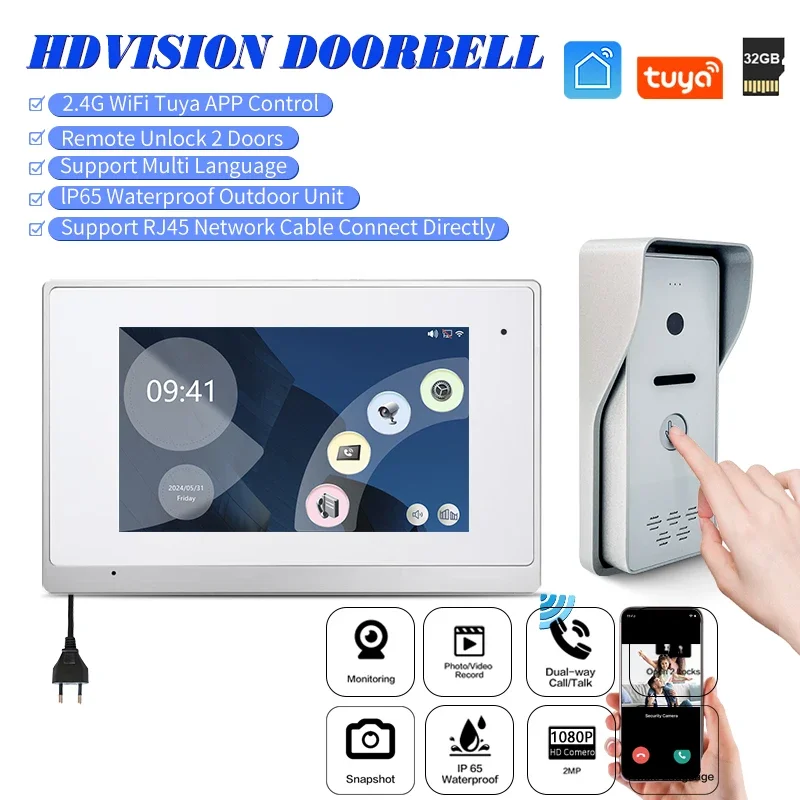 

Tuya Smart App IP POE Video Intercom Wi-fi IR Video Door Phone Ring 1080P H.264 Wifi Doorbell Doorphone Villa Intercom