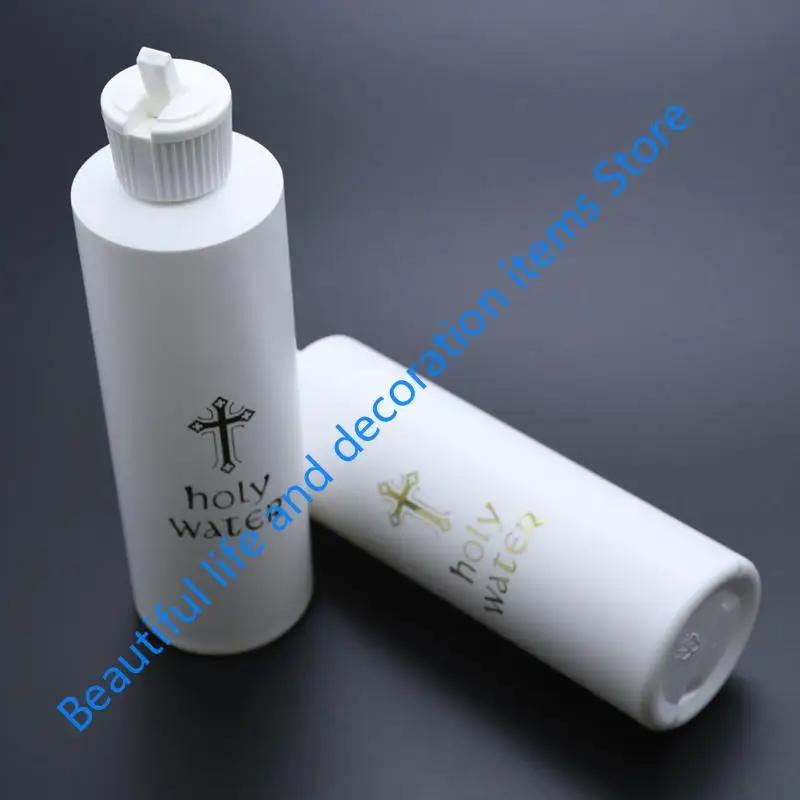 XX9B Empty Holy Water Bottle White with Gold Blocking Religious Easter Container for Home Kitchen Party Decorative 250ml