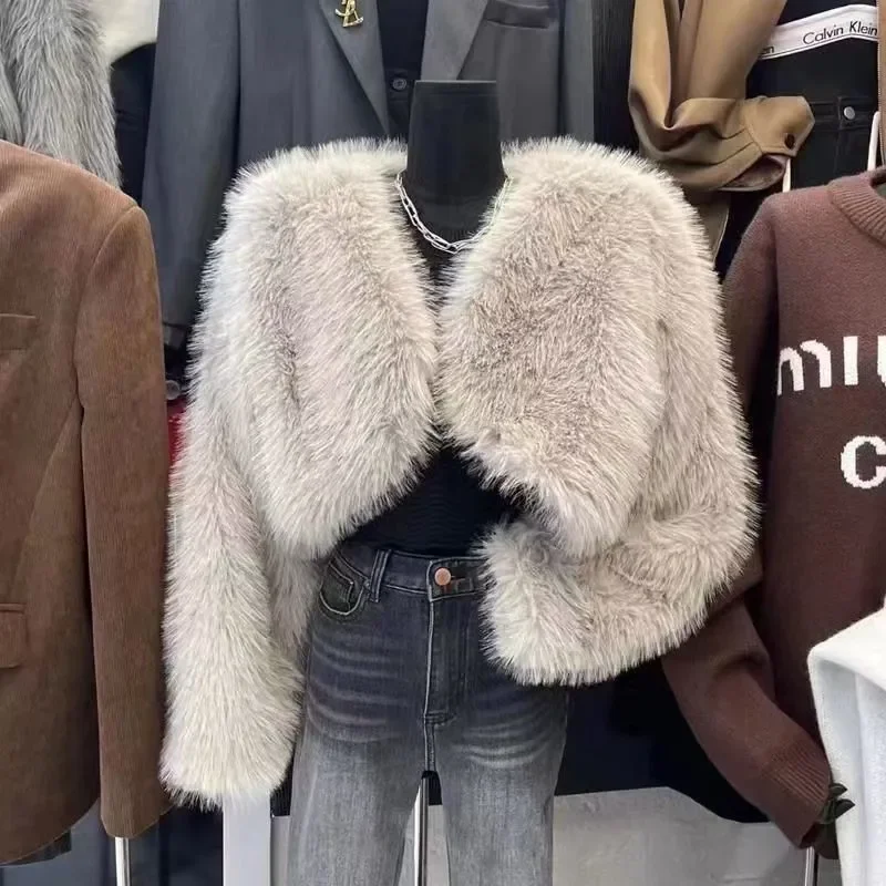 Luxury Fur Coat Autumn Winter Tailoring Faux Fur Jacket Women Long Sleeve Tops Streetwear Design Outerwear Trend Warm Coats New