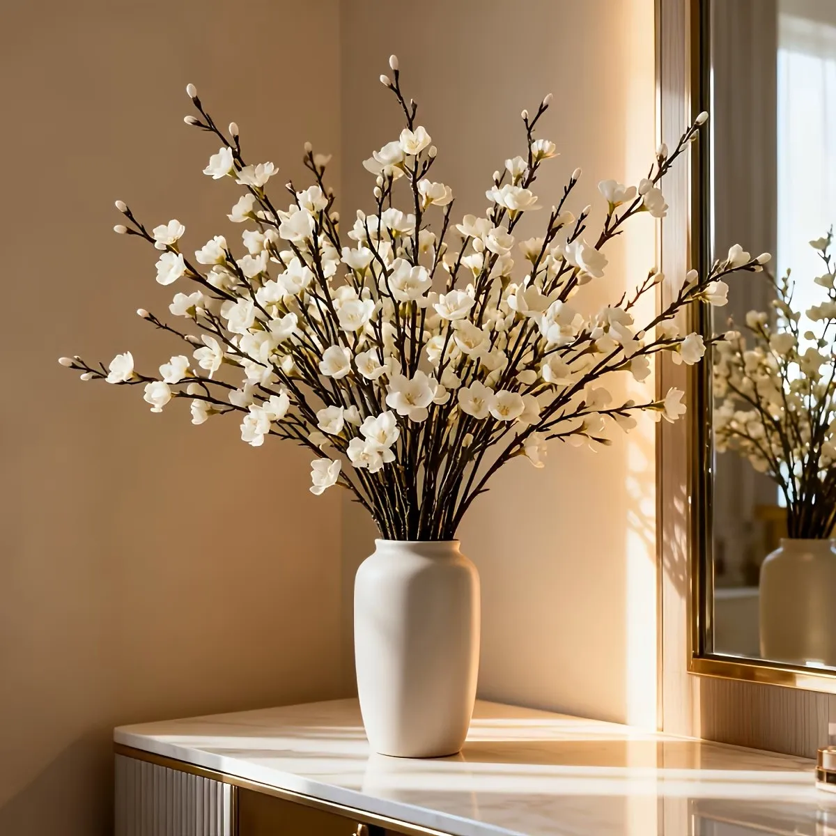 4 Stück 40 Köpfe Weiße Künstliche Pflaumenblüten für Heim- und Hochzeitsdekoration – Detail 3