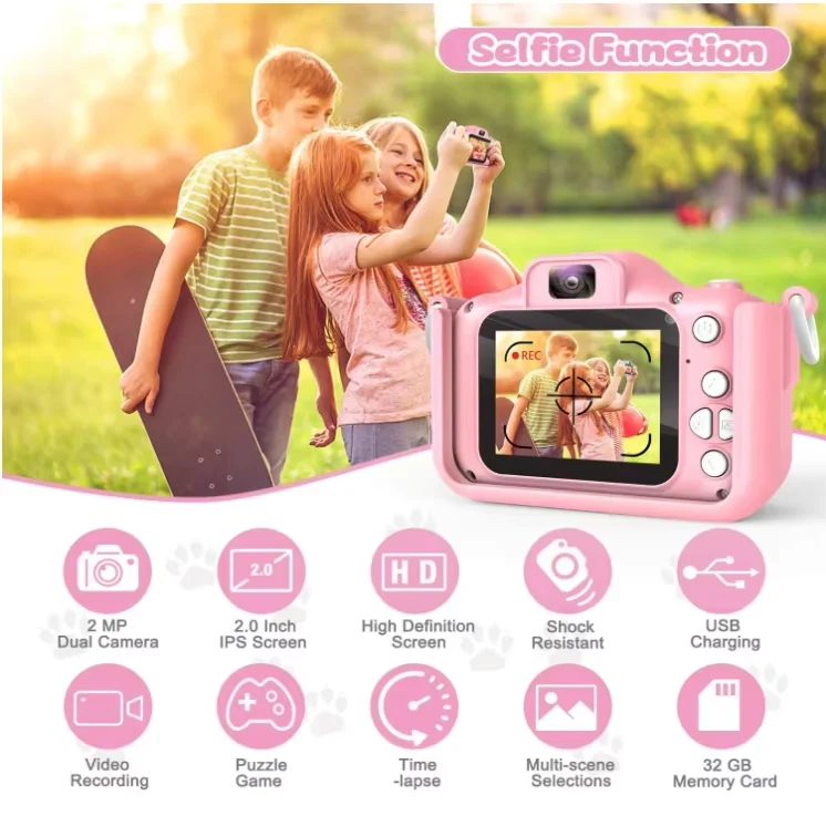 HD Kids Camera 1080P Digital Cute Toy Cat Crow Dog Unicorn Children's Mini Video Camera Toys Kids Selfie Toddler Child Camera