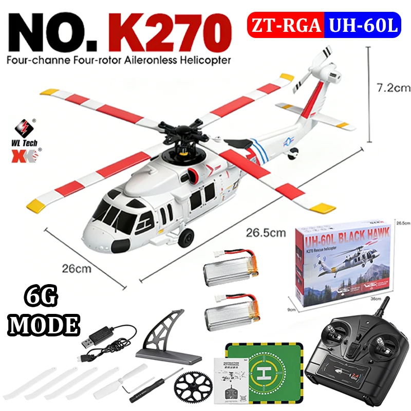 

Wltoys RC Remote Control Helicopter K170 K270 UH-60L 2.4G 4-channel 6-axis Gyroless Brushless Motor Boys' Gift Children's Toy