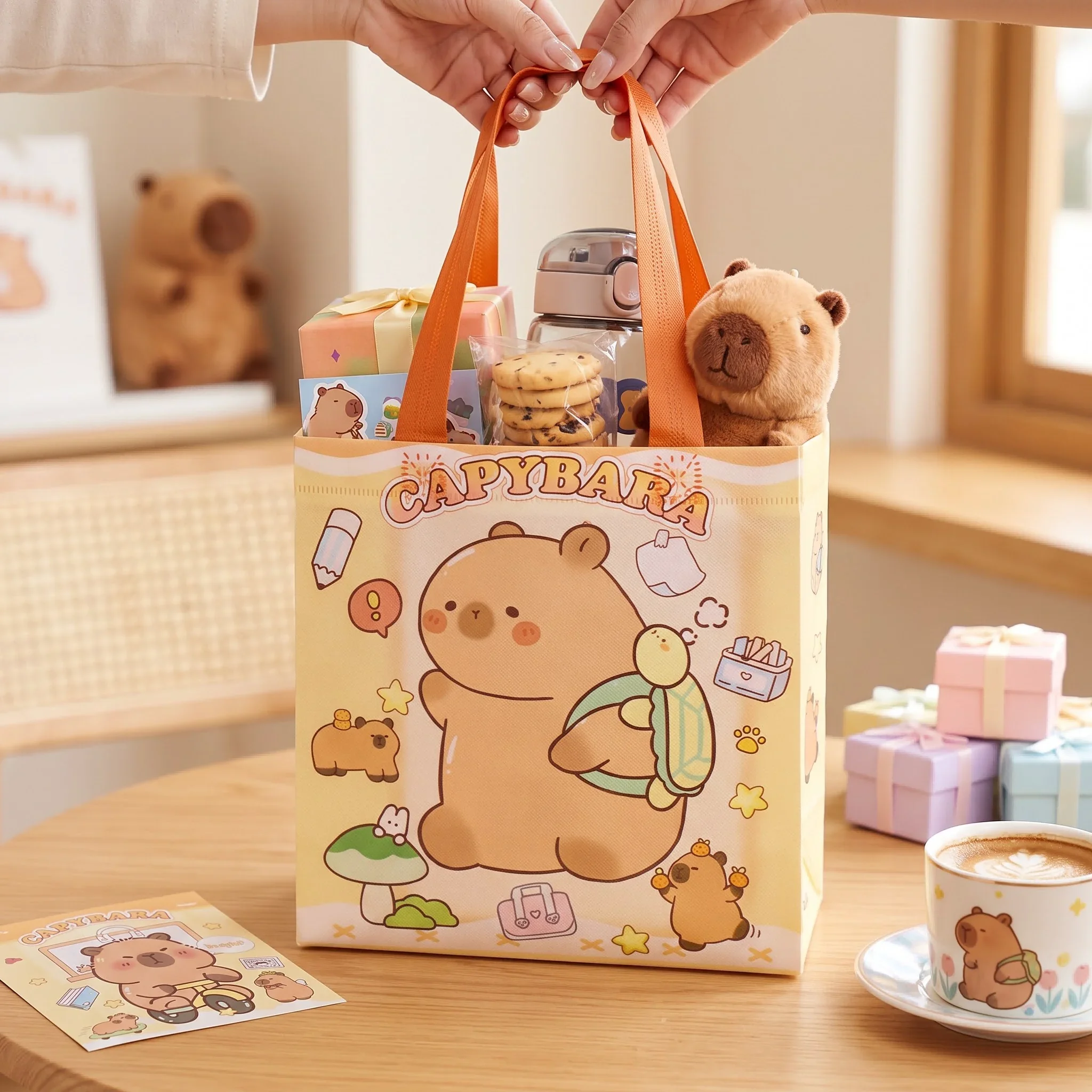 Capybara Cartoon Gift Tote Bag Cute Animal Storage Bag With Handle For Kids Children's Day Birthday Party Favor Small Gift Bag