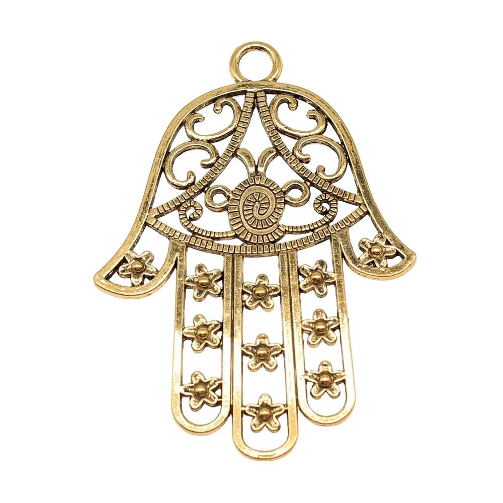 WYSIWYG 1pcs 85x62mm Hamsa Hand Charm With Flowers Big Flowers Hand Charms Large Hollow Flowers Lufthansa Hamsa Hand Charms