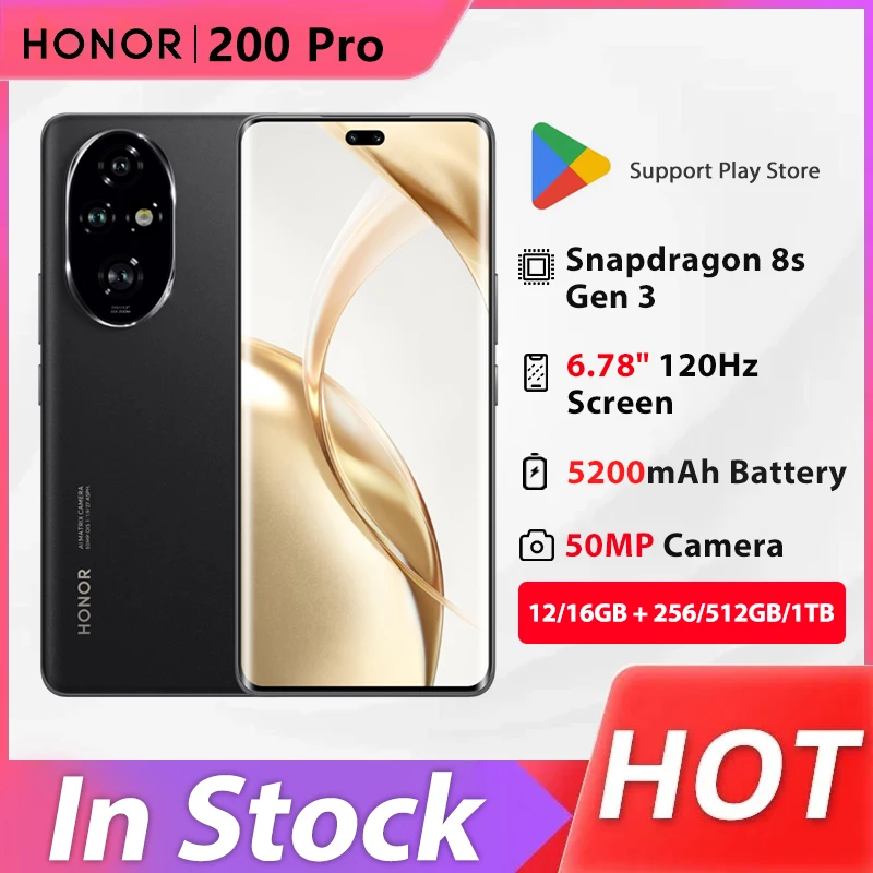 هاتف ذكي HONOR 200 Pro جديد بشاشة 6.78 بوصة 120 هرتز كاميرا Snapdragon 8S Gen3 50.0MP بطارية 5200 مللي أمبير في الساعة شحن 100 وات