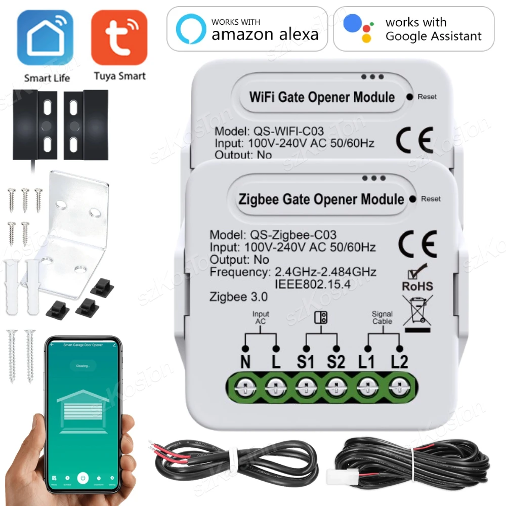 Tuya Smart Garage Door Opener WiFi Zigbee Gate Door Controller Modulo interruttore Accessori compatibili con Alexa Google Home