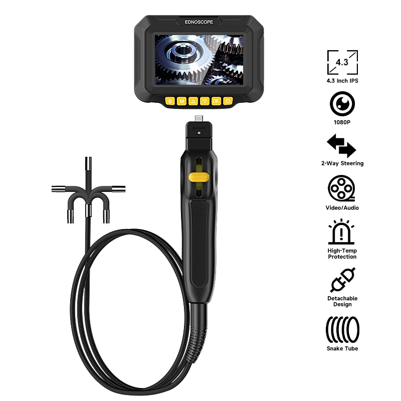 

2-Way 360° Steering Endoscope Detachable Design 8MM 6.2MM Articulating Borescope 1080P 4.3'' IPS Screen for Insepct Piping Sewer