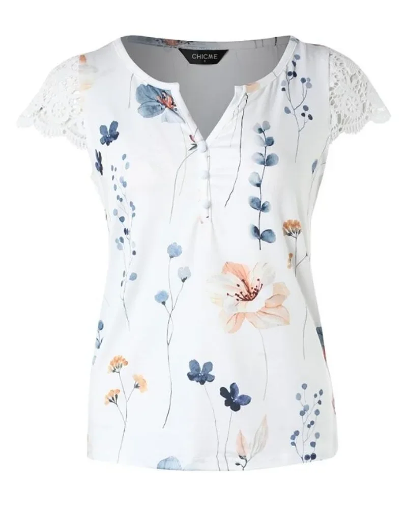 Floral Print Notch Neck Lace Patch Top Women New Spring Summer V Neck Sleeveless Flower Camis Tanks Tops