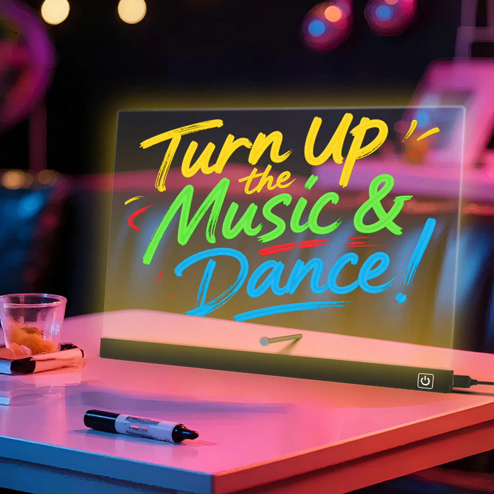 Glow LED Note Board LED Drawing Board 17 Inch Multifunctional Scratch Proof Acrylic Dry Erase Board with Bracket and 7 Markers