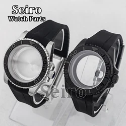 40MM NH35 Case Rubber Strap Sapphire Glass 10ATM Waterproof Silver PVD Black Watchcase for Yacht-master NH34 NH36 Movement