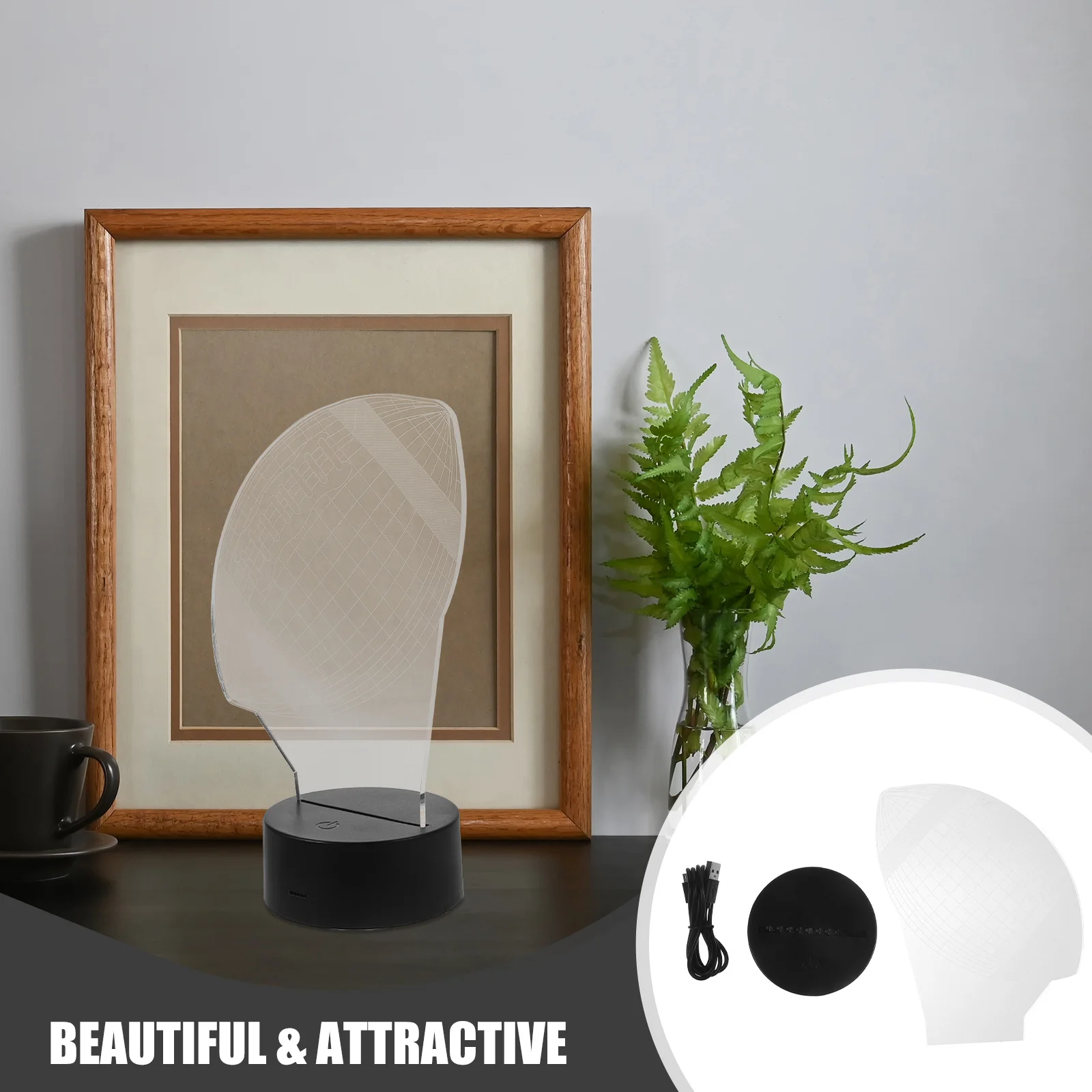 3D مصباح الوهم كرة الرجبي 7 ألوان ضوئية قابلة للتعديل سطوع وامض وسائط USB Aa بالطاقة الاكريليك ضوء الليل