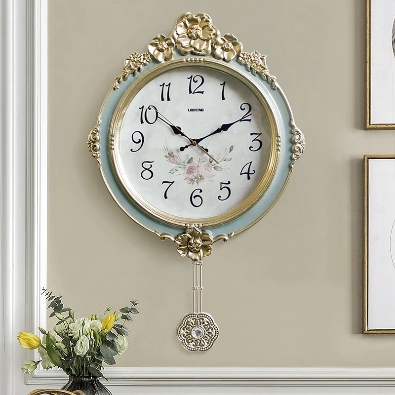 Luxury Living Room Wall Clock Office European Golden Design Wall Clock Vintage Quiet Relogio Digital De Mesa Home Decoration