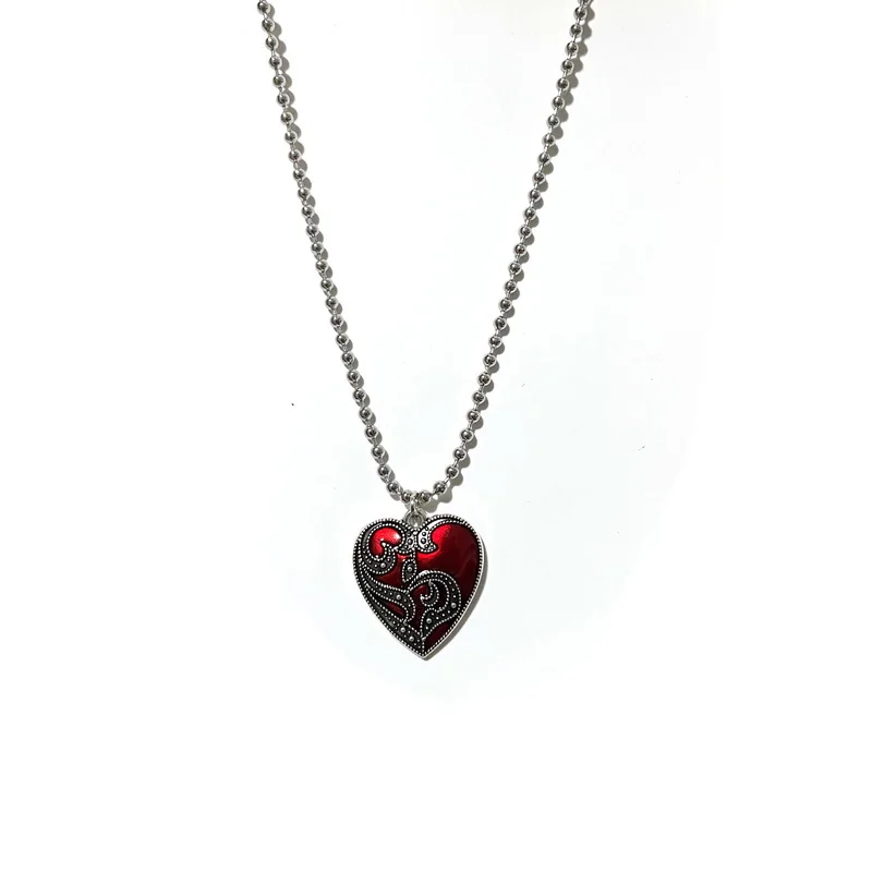 Red Heart Pendant Necklace For Women Girls Halloween Jewelry Fashion Blood Rose Heart-shaped Gothic Mysterious Ladies Necklace