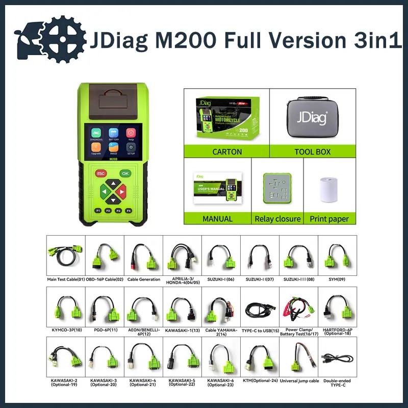 

2023 NEW JDiag M200 3in1 Motorcycle Diagnostic Scanner+Battery Tester+Automotive Testing For BMW/Yamaha/Kawasaki/Suzuki