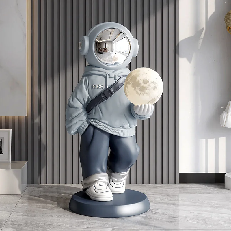 Home Decoration Large Astronaut Resin Statue Floor Decoration Ornament Living Room Moon Sensor Lamp Creative Housewarming Gift