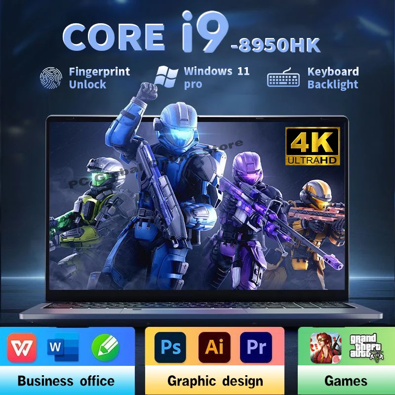كمبيوتر محمول 15.6 بوصة يعمل بنظام التشغيل Windows 11 Core i9-8950HK PC Gamer 16GB RAM بصمة فتح أجهزة الكمبيوتر المحمولة المحمولة المحمولة الخلفية دراسة الكمبيوتر #1