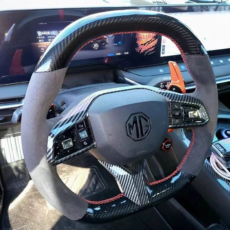Hand-stitched non-slip carbon fibre suede Sports style Car Steering Wheel Cover For MG 7 2023-2025