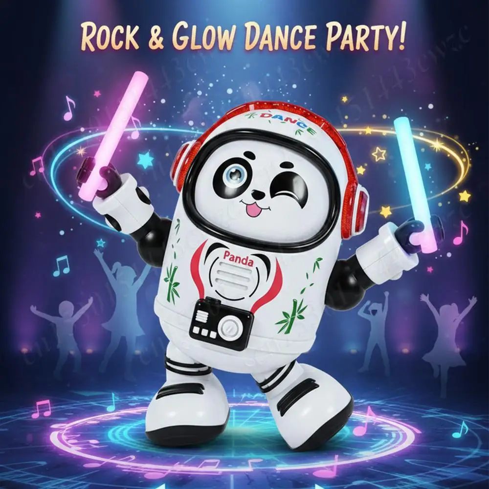 전기 워킹 댄싱 로봇 재미있는 인터랙티브 장난감 음악 재생 소리 및 빛 팬더 댄싱 로봇 유아용 남아 및 여아용