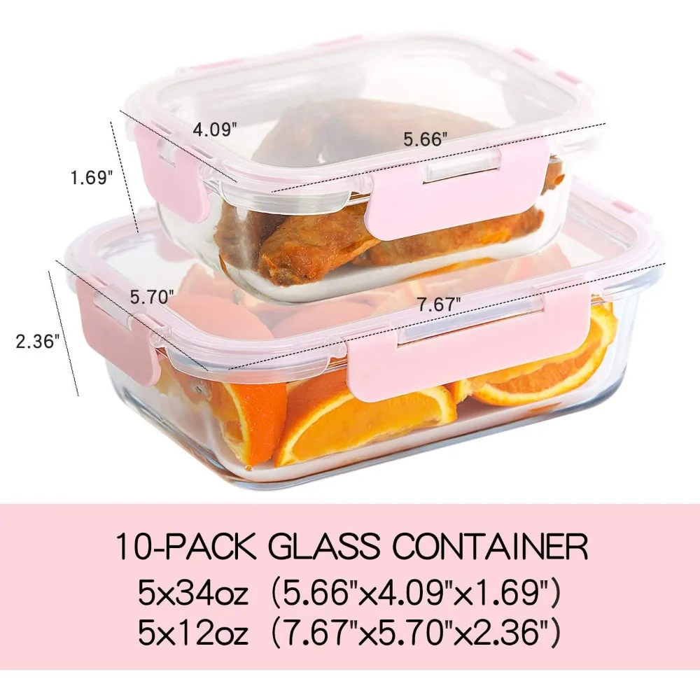 

10-Pack Glass Meal Prep Containers with Lids, Airtight Food Storage for Lunch, Microwave & Dishwasher Safe