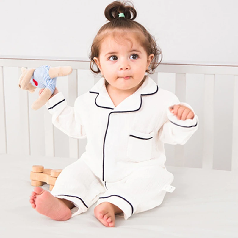 Baby Sleepwear for Boy Girl Organic Cotton White Romper Newborn Pajama Muslin Long-sleeved Onesie Kids  Clothe Toddler Jumpsuit