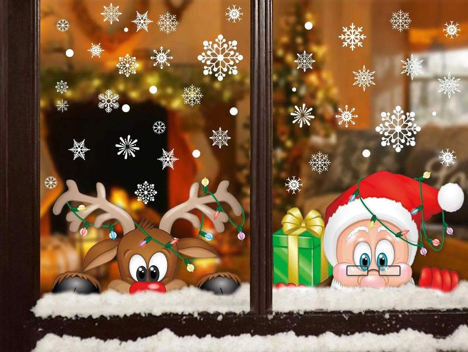 Cartoon Christmas Mirror Sticker Santa Claus Elk Snowflake Glass Wall Sticker Window Decor Merry Christma Decor Static Sticker