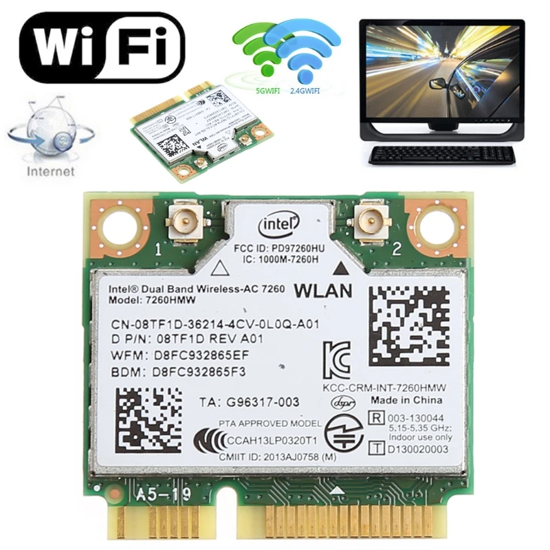 

Мини-карта PCIe Wi-Fi 7260HMW, разъем сетевого адаптера PCI-Express, двухдиапазонный, 2,4 ГГц/5 ГГц, 802.11a