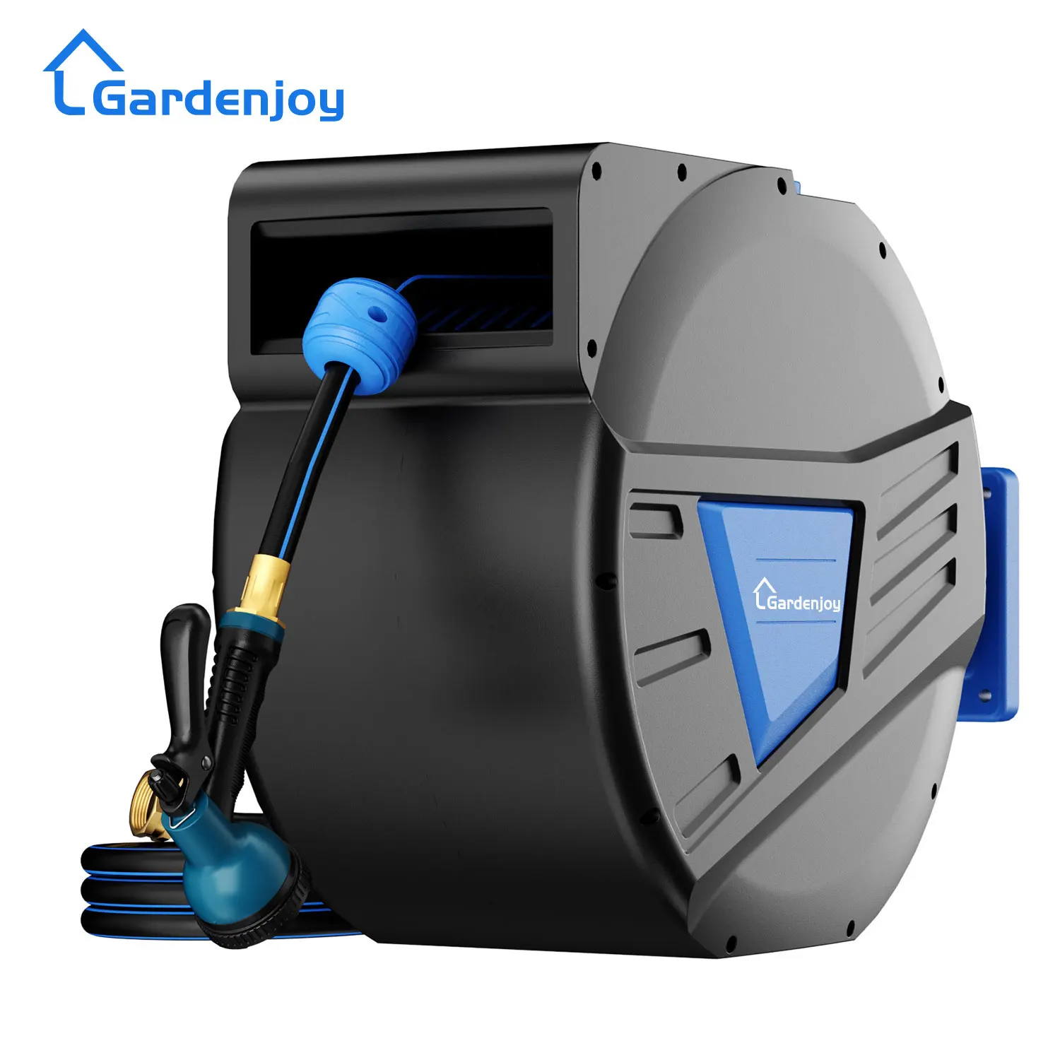 

GardenJoy Retractable Garden Hose Reel-1/2in-65ft Hose Reel Wall Mounted Hose Locking Mechanism Roll-up Automatic