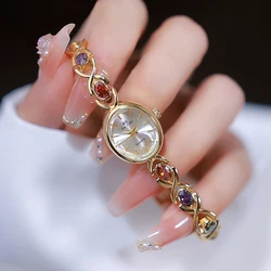 BS Fashion-reloj de lujo para mujer, pulsera de diamantes de acero inoxidable dorado, reloj de pulsera de cuarzo, elegante reloj de vestir para mujer, regalo