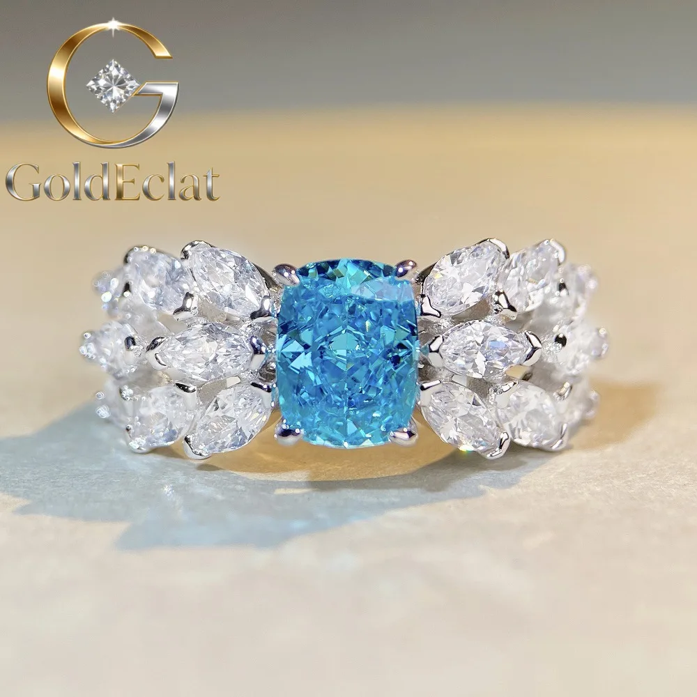 

Кольцо GoldEclat Luxury из белого золота и платины PT950 с аквамарином, женское, с муассанитом, огранка «Ледяной цветок», в форме крыльев бабочки