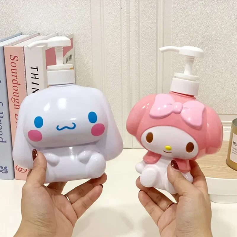 Botella de baño Kawaii Sanrio, Hello Kitty, Cinnamoroll, Kuromi, acondicionador, dispensador de botellas, contenedores recargables para jabón líquido