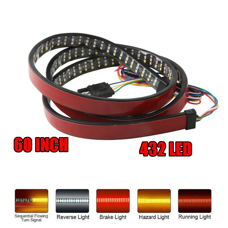 Waterproof 432 LED Truck Strip Tailgate Light Bar 3Row Reverse Brake Signal Tail 60inch