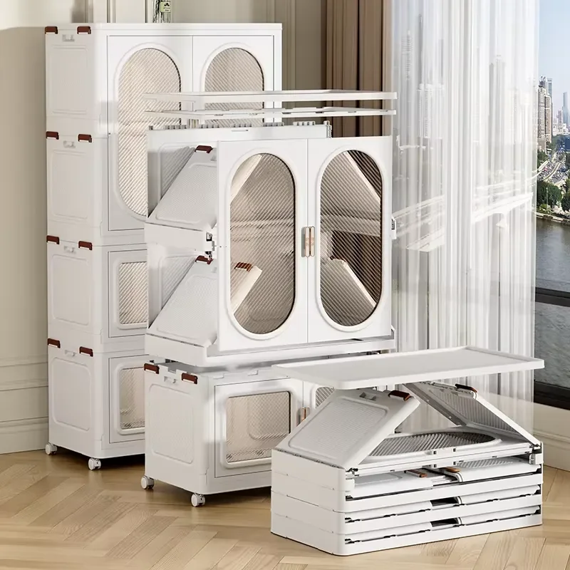 Baby Storage Cabinet with Transparent Lid and Wheels for Organizing Items Clear Boxes & Bins for Nursery Use