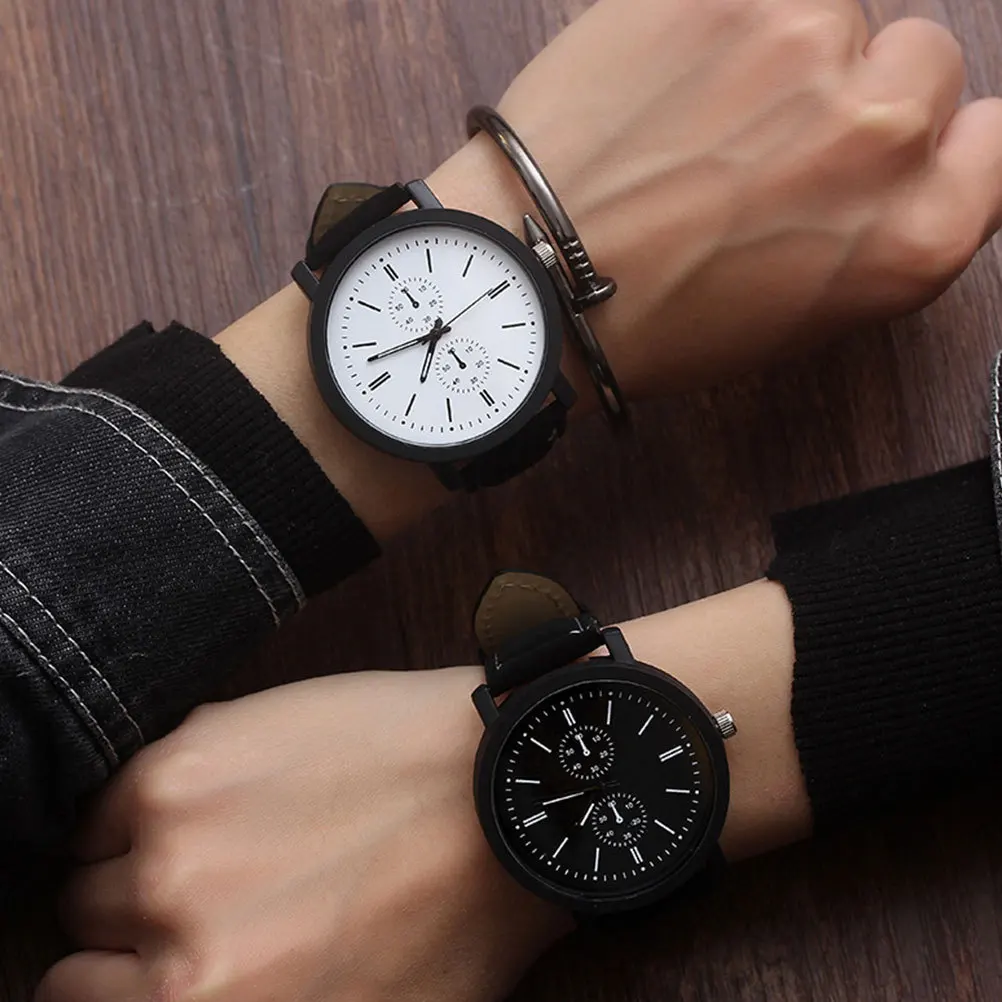 2Pcs Large Dial Couple Watch Fashion Quartz Wrist Watch Adjustable Band Stylish Valentine's Gift for Students Lovers Black White